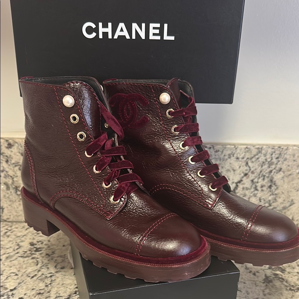 CHANEL Burgundy Boots in Polished Leather